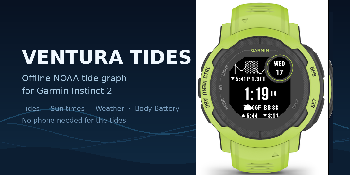 Ventura Surf Tide watch face for Garmin Instinct 2